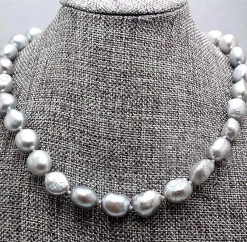 Natural Silver Gray Akoya Cultured Pearl Baroque Necklace 18 inch