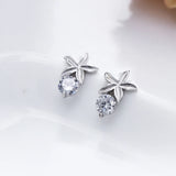 925 Metal Stud Leaf Earrings with Zirconia in Sterling Silver