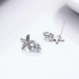 925 Metal Stud Leaf Earrings with Zirconia in Sterling Silver