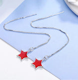 925 Sterling Silver Red Star Threader Earrings Long Tassels