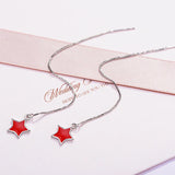 925 Sterling Silver Red Star Threader Earrings Long Tassels