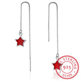 925 Sterling Silver Red Star Threader Earrings Long Tassels