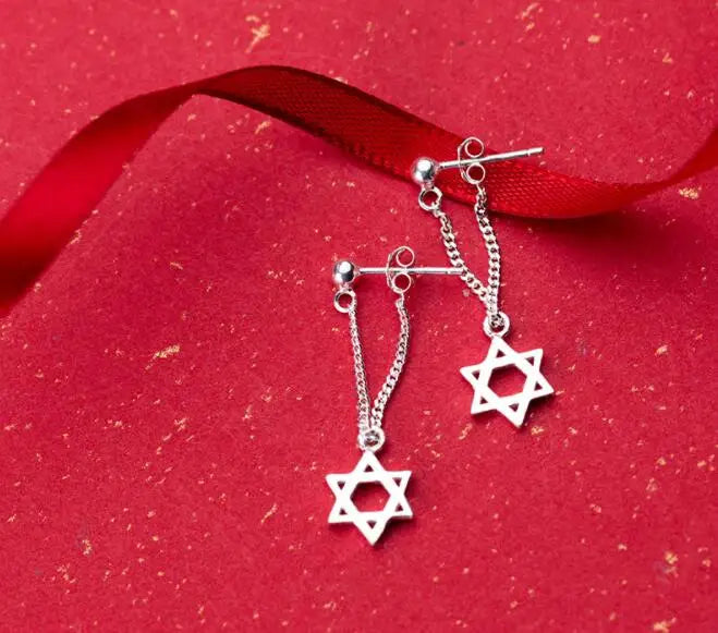 925 Silver Star Tassel Double Chain Earrings Ear Piercing GTLE1078