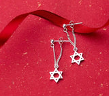 925 Silver Star Tassel Double Chain Earrings Ear Piercing GTLE1078