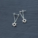 925 Silver Star Tassel Double Chain Earrings Ear Piercing GTLE1078