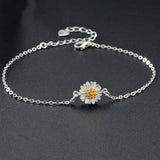 Real 925 Silver 16+4cm Daisy Bracelet 2 Tone Flower Jewelry Bangle