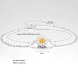 Real 925 Silver 16+4cm Daisy Bracelet 2 Tone Flower Jewelry Bangle