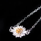 Real 925 Silver 16+4cm Daisy Bracelet 2 Tone Flower Jewelry Bangle
