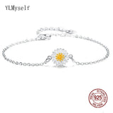 Real 925 Silver 16+4cm Daisy Bracelet 2 Tone Flower Jewelry Bangle