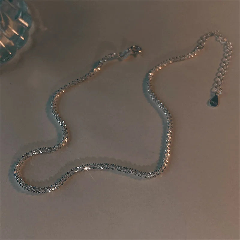 Real 925 Silver Anklet Minimalism Sparkle Silver Jewelry Boho Charms Jewelry