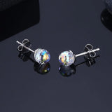 925 Silver Ball Stud Earrings with Crystal Stones for Women