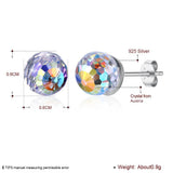 925 Silver Ball Stud Earrings with Crystal Stones for Women