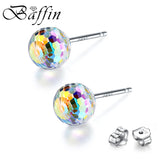 925 Silver Ball Stud Earrings with Crystal Stones for Women
