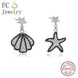 925 Silver Asymmetric Starfish Shell Hoop Earring