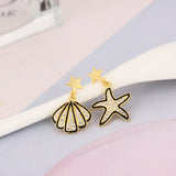 925 Silver Asymmetric Starfish Shell Hoop Earring