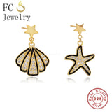 925 Silver Asymmetric Starfish Shell Hoop Earring