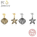 925 Silver Asymmetric Starfish Shell Hoop Earring