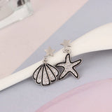 925 Silver Asymmetric Starfish Shell Hoop Earring