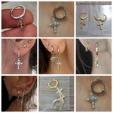 Real 925 Silver Cross Pendant Earrings for Women