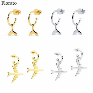 Real 925 Silver Fish Tail Aircraft Earrings for Women