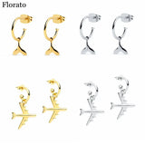 Real 925 Silver Fish Tail Aircraft Earrings for Women