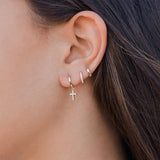 925 Silver Zircon Cross Earrings for Women - Girl Ear Bone Piercing Hoop