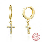 925 Silver Zircon Cross Earrings for Women - Girl Ear Bone Piercing Hoop