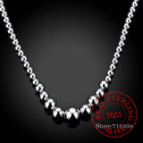 Real 925 Silver Charm Chain Beads Ball Necklace 18 Inches Silver Jewelry