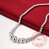 Real 925 Silver Charm Chain Beads Ball Necklace 18 Inches Silver Jewelry