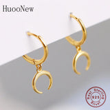 925 Silver Moon Bead Hoop Earrings for Women