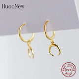 925 Silver Moon Bead Hoop Earrings for Women