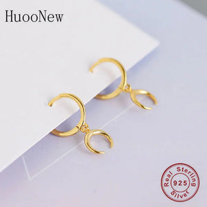 925 Silver Moon Bead Hoop Earrings for Women