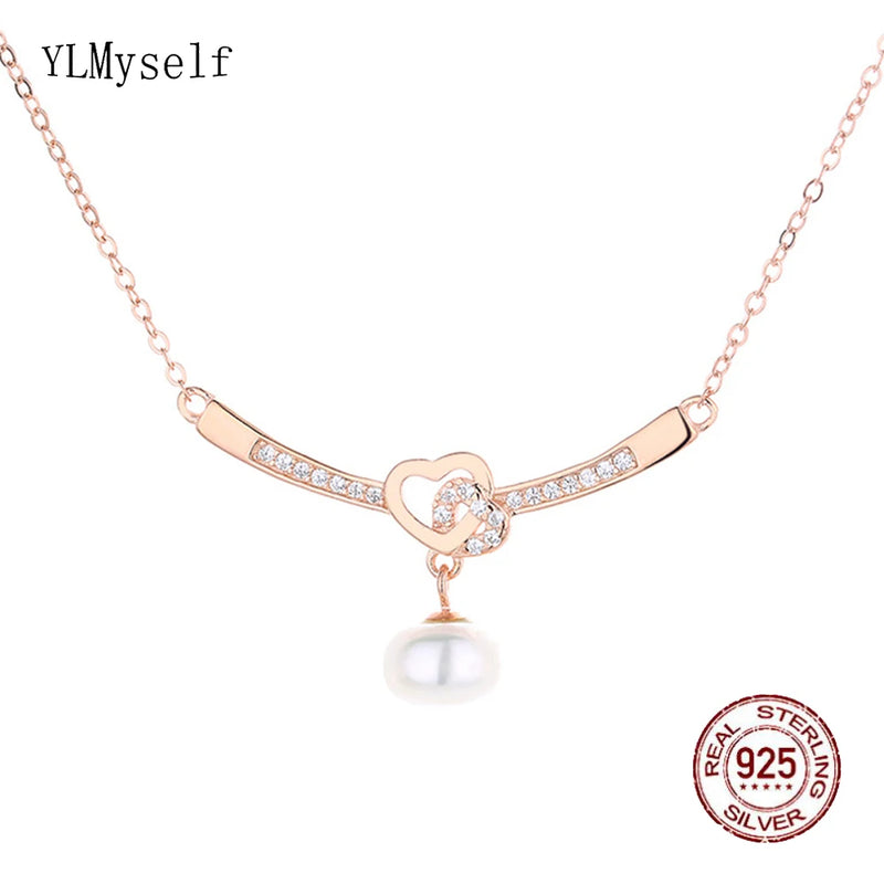 925 Silver Heart Pendant & Freshwater Pearl Chain Necklace