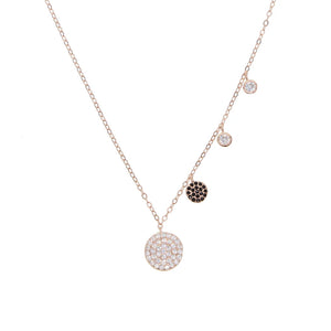 925 Silver Disc Charm Necklace with Cz Pendant & Tiny Chain for Women
