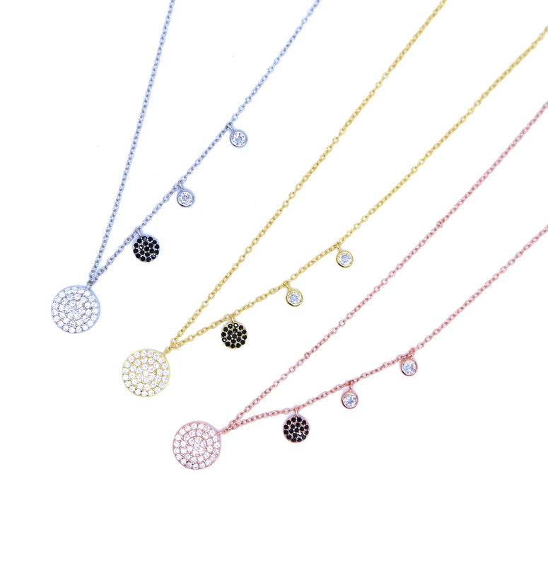 925 Silver Disc Charm Necklace with Cz Pendant & Tiny Chain for Women