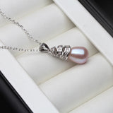 925 Silver White Water Drop Pearl Pendant Necklace Women Anniversary Gift