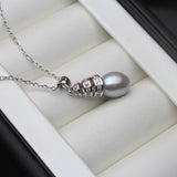 925 Silver White Water Drop Pearl Pendant Necklace Women Anniversary Gift