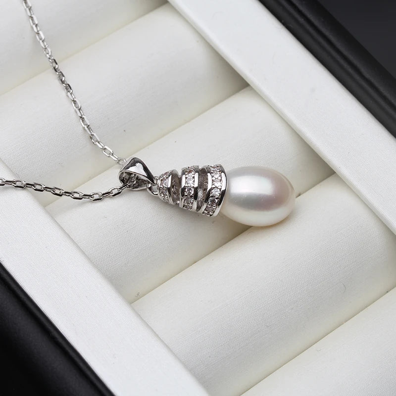 925 Silver White Water Drop Pearl Pendant Necklace Women Anniversary Gift