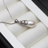 925 Silver White Water Drop Pearl Pendant Necklace Women Anniversary Gift