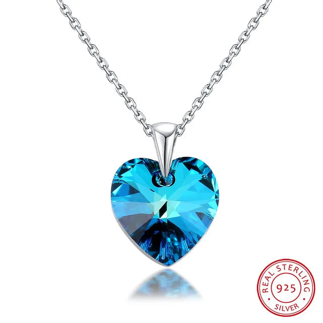 925 Silver Necklace with Heart Pendant, Crystals from Austria