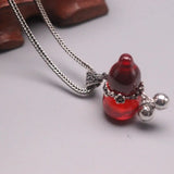 925 Silver Red Garnet Bell Gourd Pendant Necklace 20inch