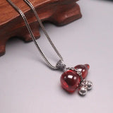 925 Silver Red Garnet Bell Gourd Pendant Necklace 20inch