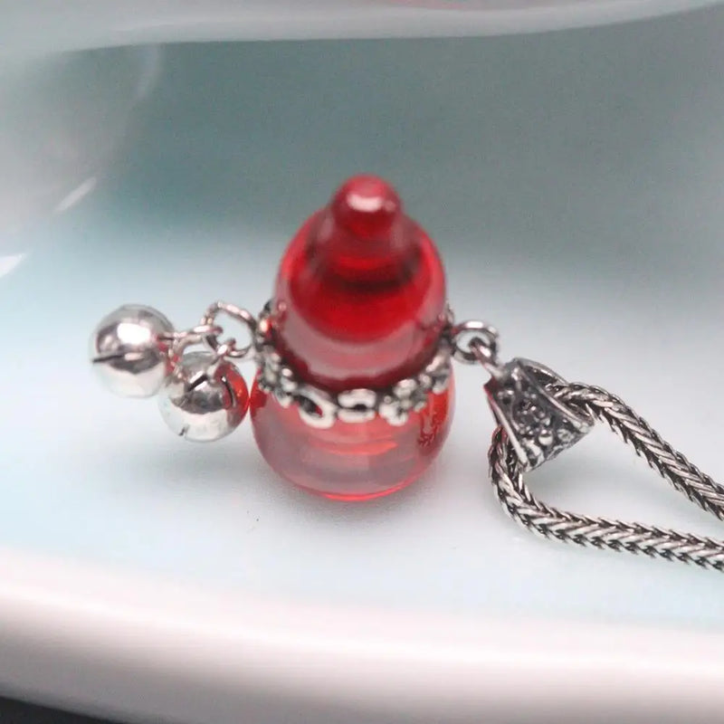 925 Silver Red Garnet Bell Gourd Pendant Necklace 20inch