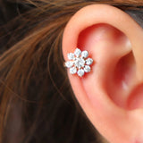 925 Silver Flower Ear Cuff Earring CZ No Pierced Hoop Delicate