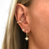925 Silver Flower Ear Cuff Earring CZ No Pierced Hoop Delicate