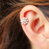 925 Silver Flower Ear Cuff Earring CZ No Pierced Hoop Delicate