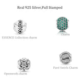925 Silver Openwork Beads Charm Fits Thin Bracelets Pave Swirls