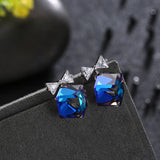 925 Silver Cube Crystal Stud Earrings Zirconia Stone Bowknot Jewelry