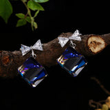 925 Silver Cube Crystal Stud Earrings Zirconia Stone Bowknot Jewelry