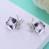 925 Silver Cube Crystal Stud Earrings Zirconia Stone Bowknot Jewelry